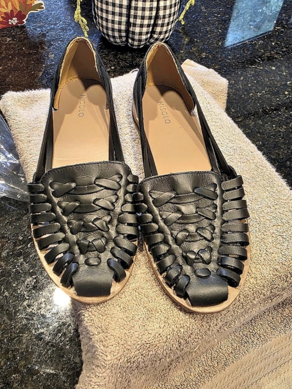 Nisolo Huarache Flat Woven Black Sandals US 6